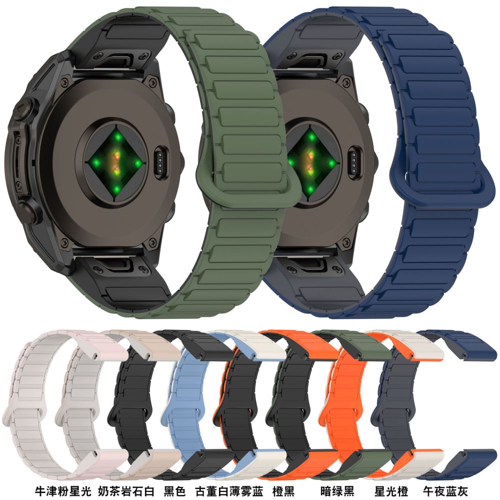Garmin Fenix5678 için uyumlu, çift renkli manyetik kilitli hızlı çıkarmalı silikon kordon 20/22/26mm bilek kayışı