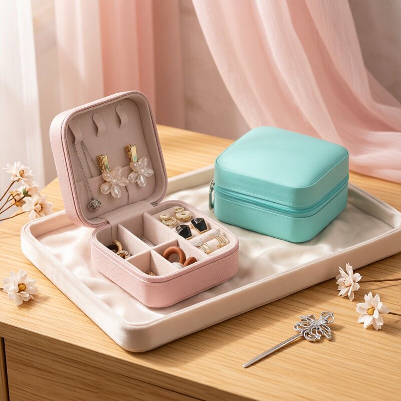 Cross-border Portable Jewelry Box Earring Necklace Bracelet Jewelry Storage Case Compact Travel Jewelry Organizer