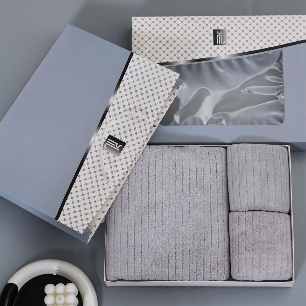 Coral fleece towel set, 3-piece, absorbent, gift box