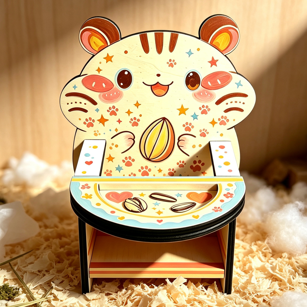 Hamster Dining Table and Chair Set, Solid Wood, Small Pet Decoration