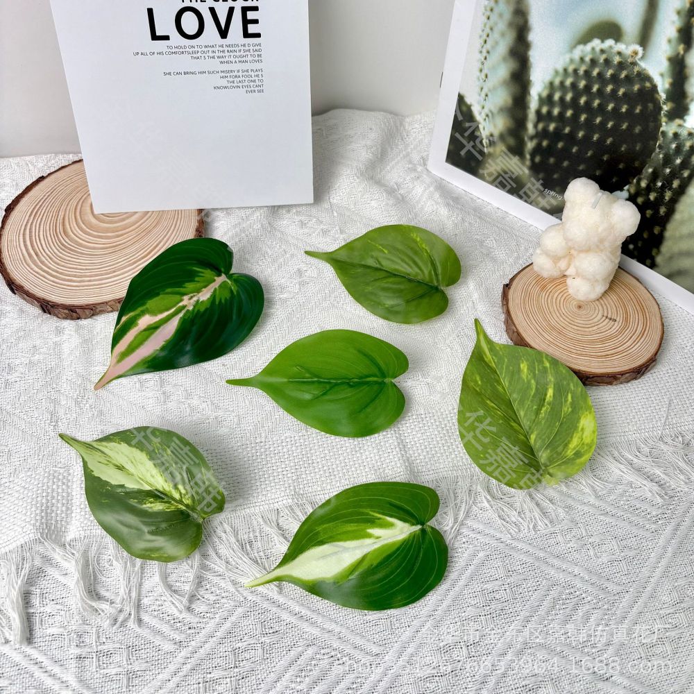 Green Radish 3D Artificial Leaves Simulation Rattan Green Plant Leaves Potted Plant DIY Accessories Wall Hanging Decoration Round Fake Leaves