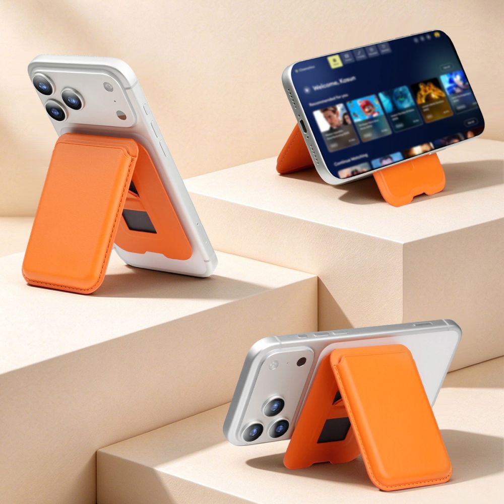 MagSafe Leather Magnetic Card Holder for iPhone with Multi-Angle Stand