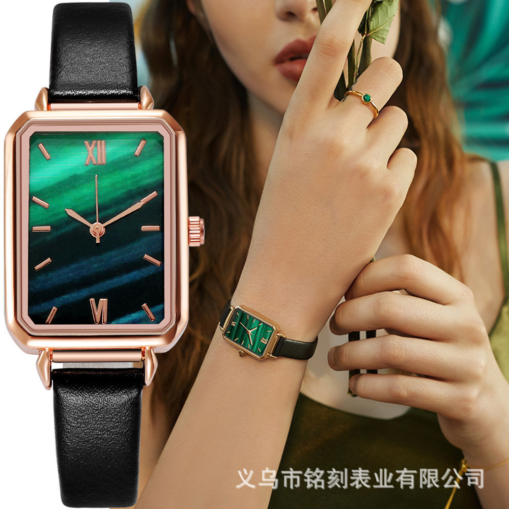 Women's watch, peacock green square design, elegant style - 1