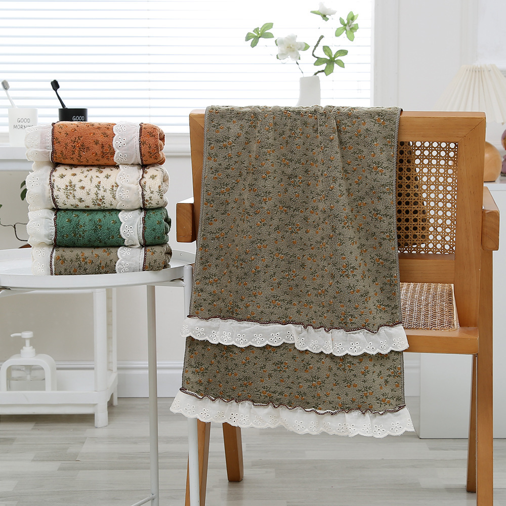 Banyo Havlusu Seti Yeni Model Yumuşak Su Emici Dökülen Kıl Yok Çift Kadın Pastoral Tarzı Fransız Küçük Çiçek Desenli Havlu Banyo Havlusu