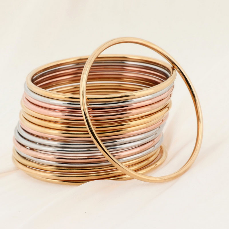 Foreign trade European and American personalized stainless steel 304 round wire 3mm flat ring multi-color welding-free seamless single-piece stacked bracelet