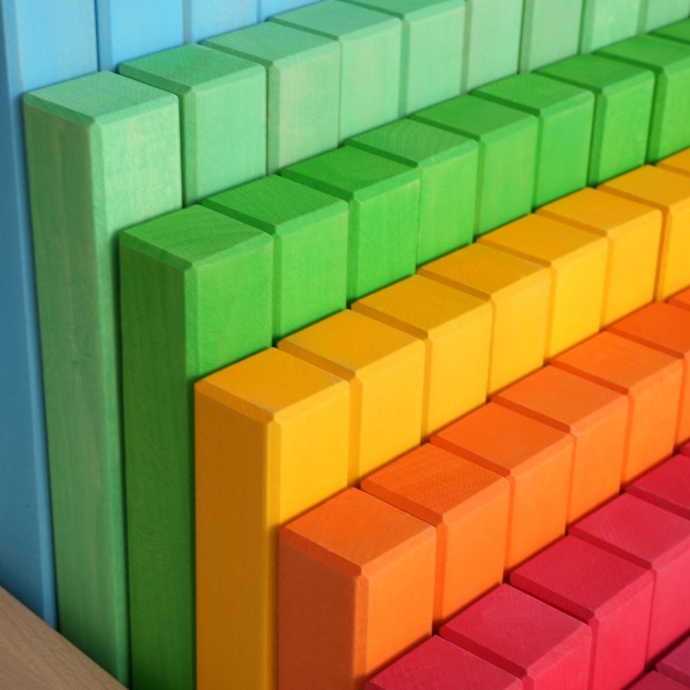 INS-Stil Regenbogen-Stapelbausteine mit großer Treppe, gefärbt im Farbverlauf, zum Stapeln in die Höhe, Farben- und Mengenerkennung, Lernspielzeug für Kindergarten und frühkindliche Förderung, Hersteller Großhandel