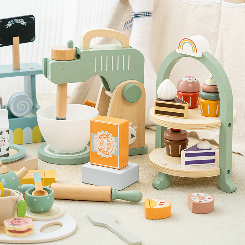 Wooden Children's Pretend Play Dessert and Tea Set, Kitchen Toy