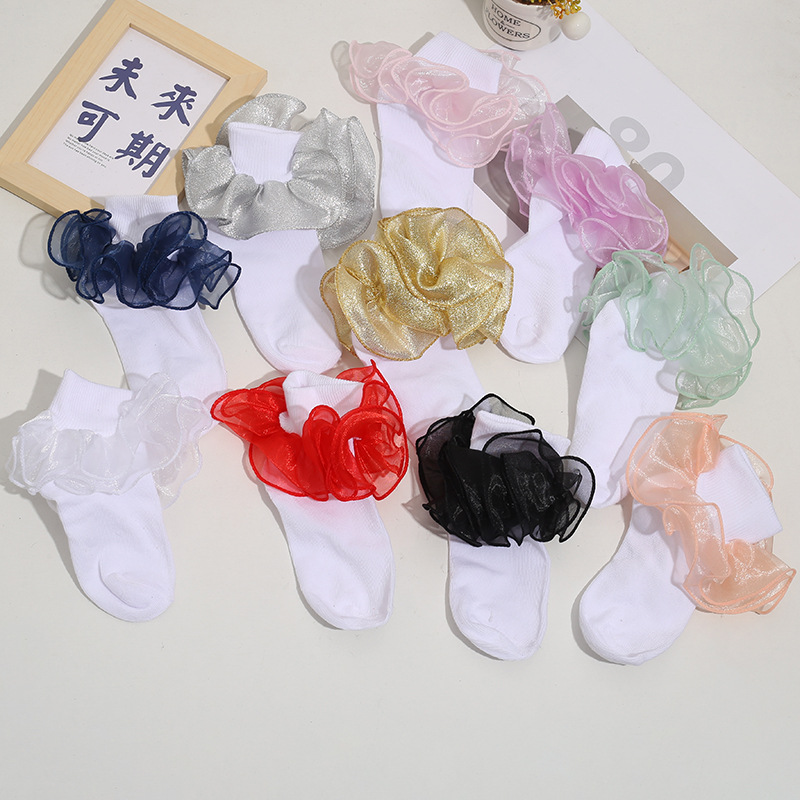 Children's Fluffy Lace Princess Dance Socks for Girls, Colorful