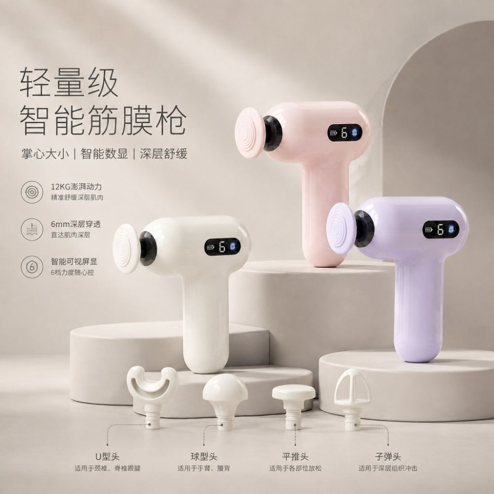 Mini Massage Gun Full-Body Fascia Relaxation Multi-Speed High-Frequency Vibration Touch-Screen Fascia Massager Factory Direct Sale