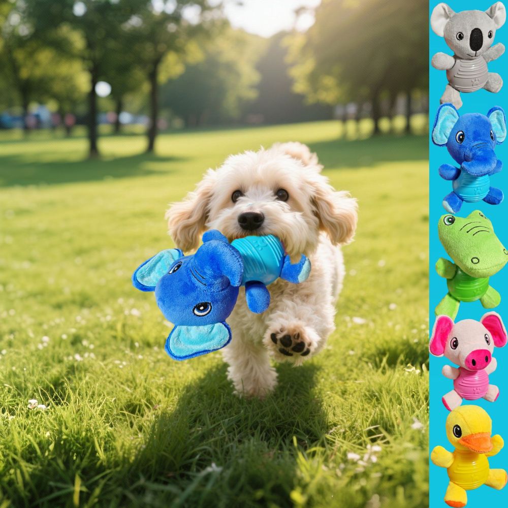 Chewable soft rubber dog toy, plush squeaky training toy - 1