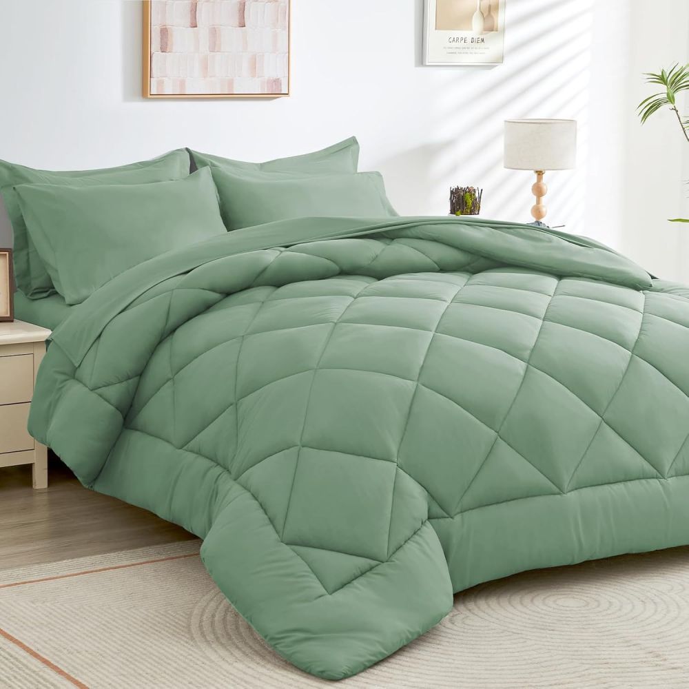 Brushed Diamond Quilted Comforter and Pillowcase Set, 3 Pieces, Multiple Colors