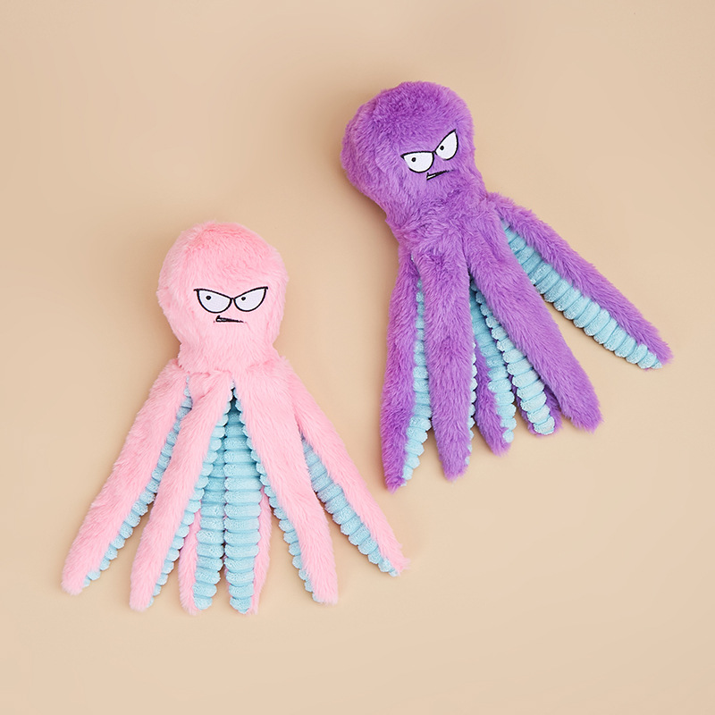 Shiba Inu Plush Octopus Interactive Squeaky Dog Toy, Durable Chew-Resistant Paper Crinkle Cross-Border Pet Toy