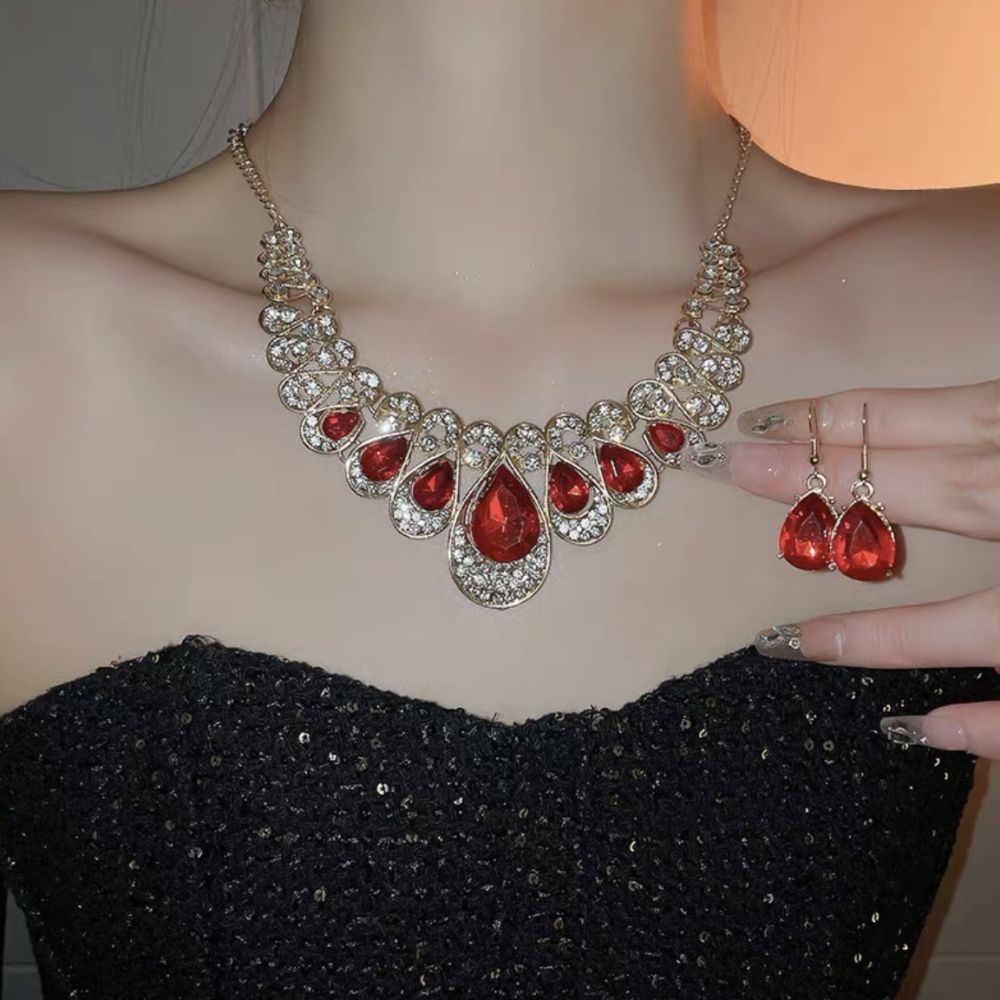 Cubic Zirconia Necklace and Earring Set, Elegant Design