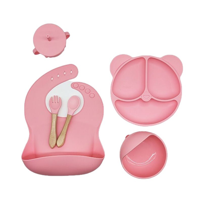 6-Piece Silicone Baby Feeding Set Suction Silicone Placemat Suction Silicone Children's Feeding Plate Suction Bowl Baby Feeding Supplies - 6