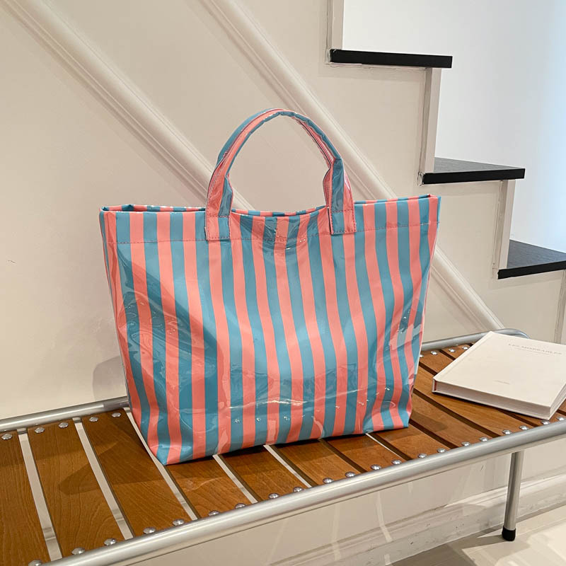 Große Damen-Tote-Bag aus PVC mit Streifen, wasserdicht, tragbar