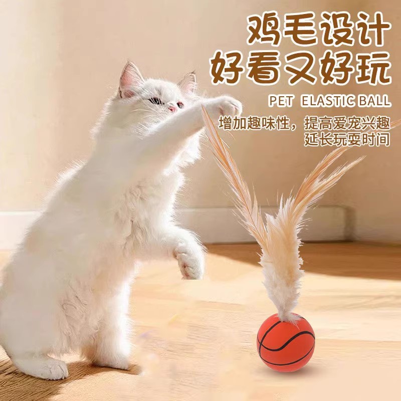 Katzenspielzeug Federball mit Gummiband und Katzenangel