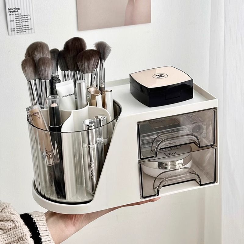 Rotating makeup brush organizer box
