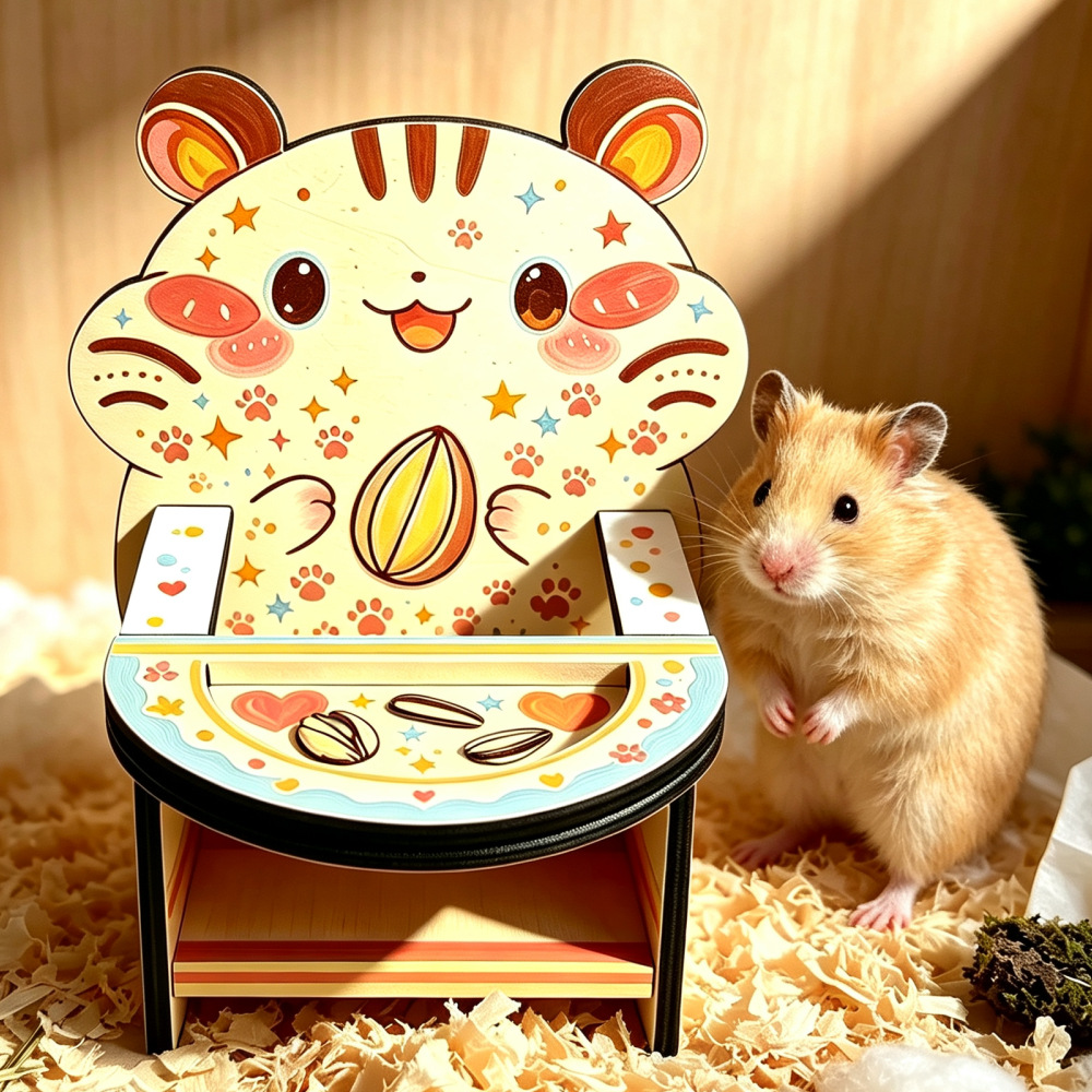 Hamster Dining Table and Chair Set, Solid Wood, Small Pet Decoration