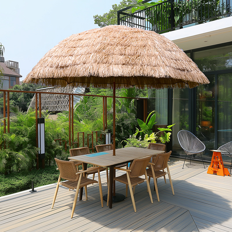 Outdoor Thatched Sun Umbrella, Simulated Straw Beach Parasol for Courtyard and Garden