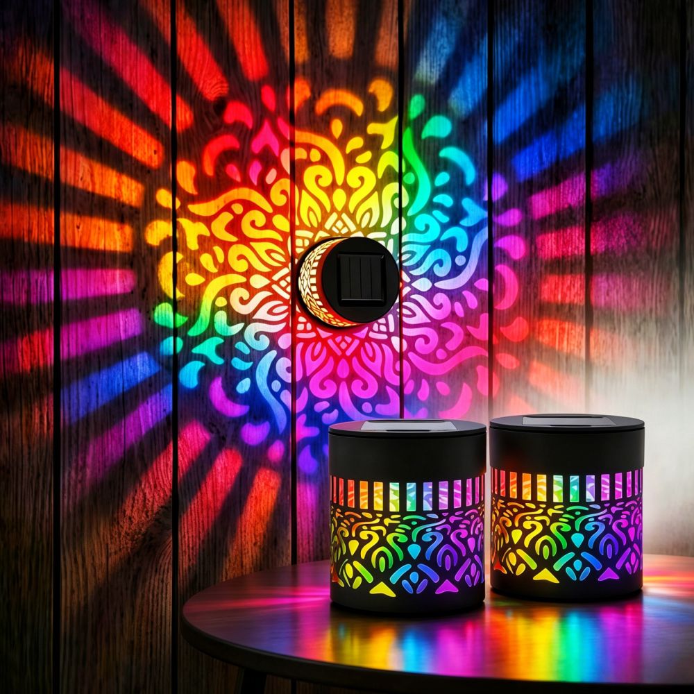 Solar Outdoor Wall Light with Mandala Sunflower Projection