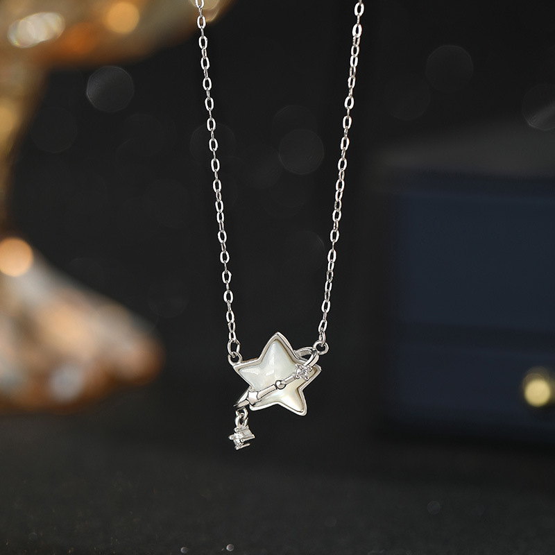 S999 silver shell star necklace women lightweight luxury artistic - 1