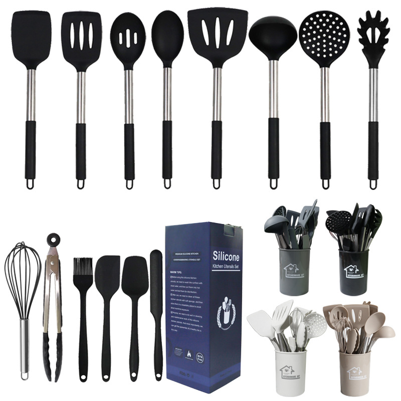 Silikon spatula ve kaşık 15 parçalı set paslanmaz çelik silikon spatula yapışmaz tava silikon spatula ev silikon mutfak eşyaları toptan - 7