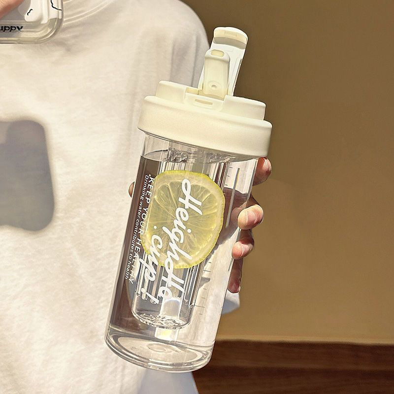 Hochansichtiger Tee- und Wasser-Trennbecher für Bubble Tea mit Teefilter und Deckel, tragbare Kunststoffstudententasse mit Strohhalm - 6