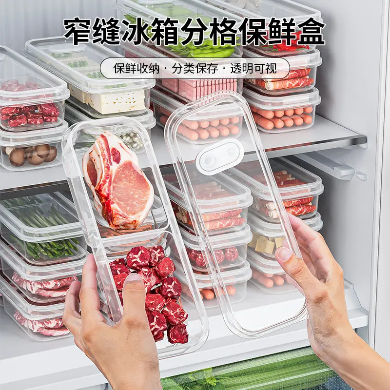 Schmal geschlitzte Kühlfach-Knusperbox für Obst und Gemüse, Verpackungsbox für gefrorenes Fleisch, mikrowellengeeignete Lebensmittelaufbewahrungsbox mit Luftlöchern