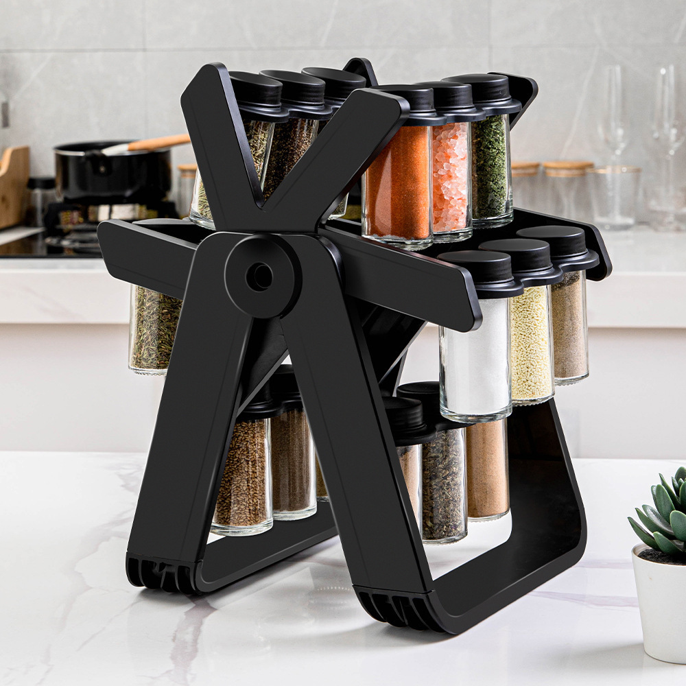Cross-border home-type rotating spice rack kitchen spice set glass spice bottle spice shelf - 7