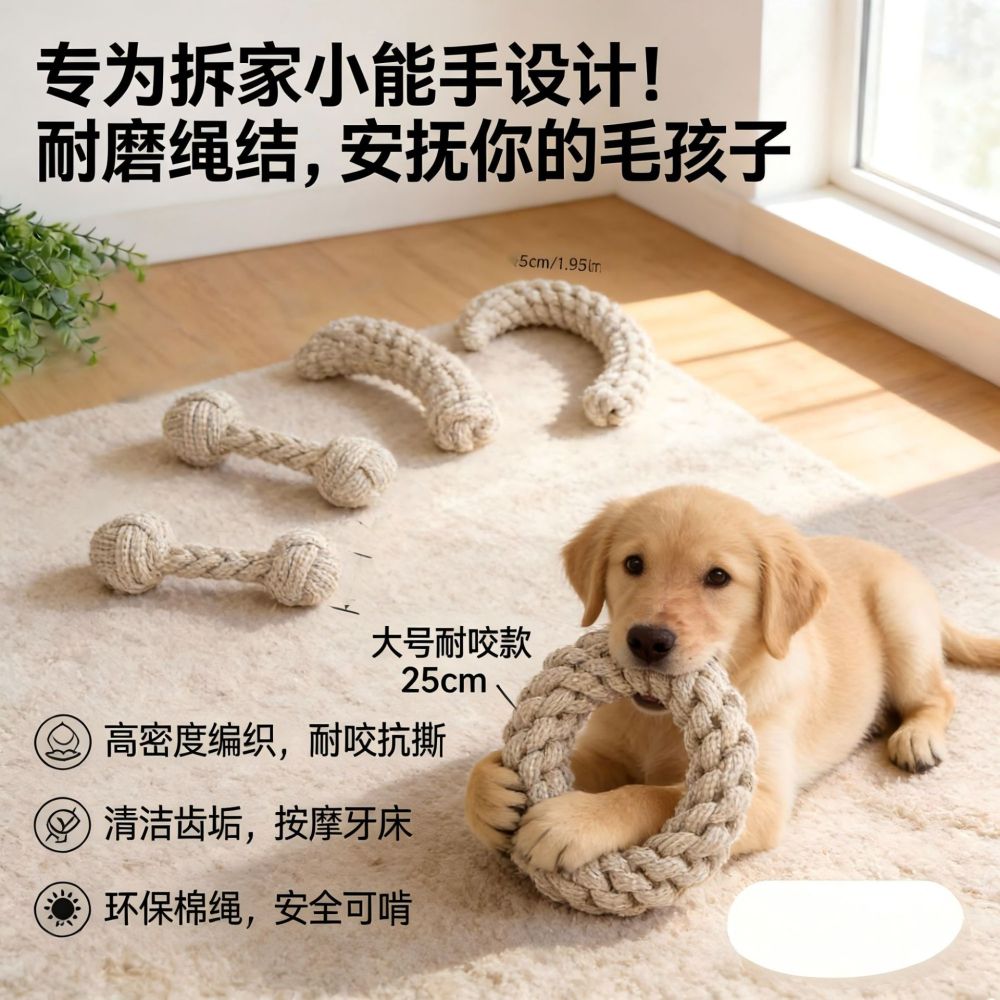 宠物玩具咬不烂亚麻球耐咬狗玩具自嗨解闷磨牙棒小狗跨境售后无忧