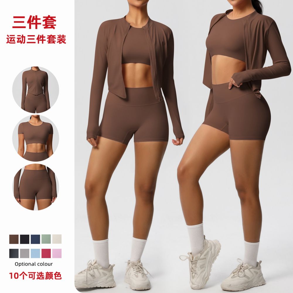 Figurbetontes Fitness-Set, gebürstet, schnelltrocknend, dreiteilig für Damen