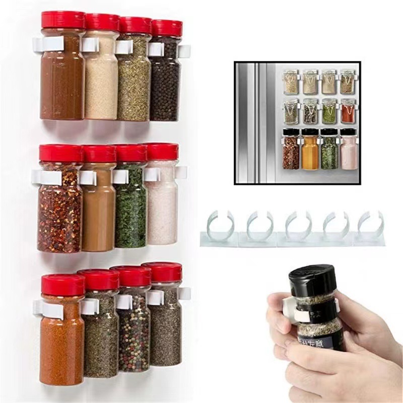 Cross-border popular spice bottle simple plastic storage rack home kitchen spice jar storage shelf wall-mounted kitchen door clip possible - 1
