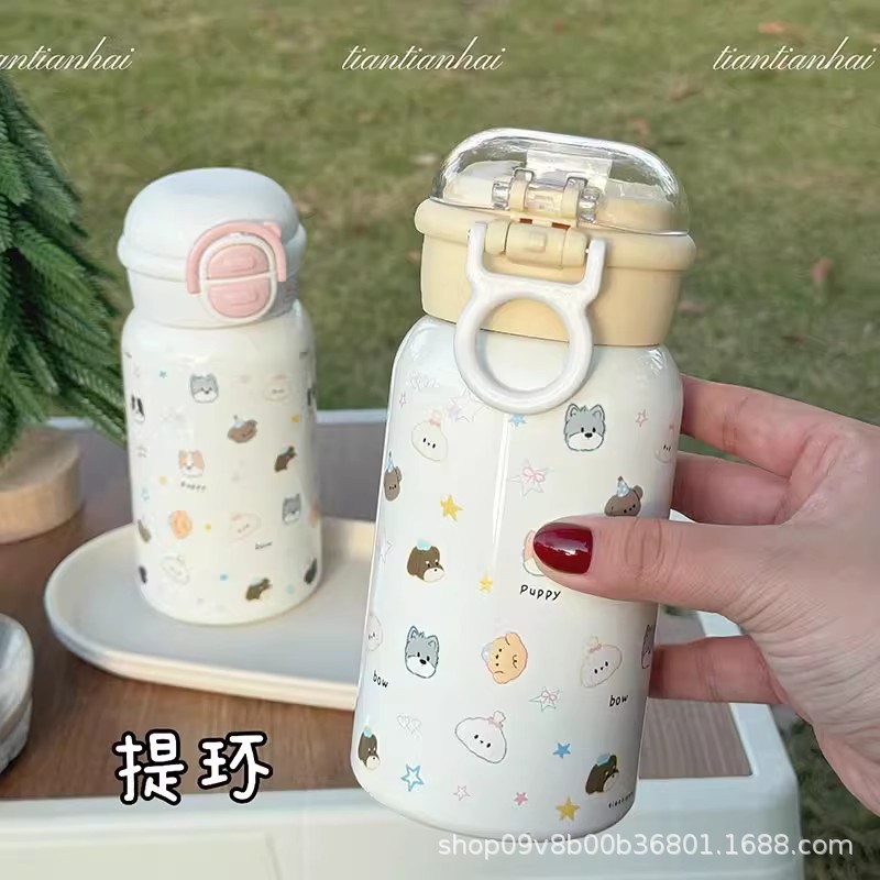 Schlanke Thermoflasche für Damen mit Strohhalm, hochwertige doppelwandige Trinkflasche, 316er Edelstahl, tragbar für Studenten, isoliert - 1