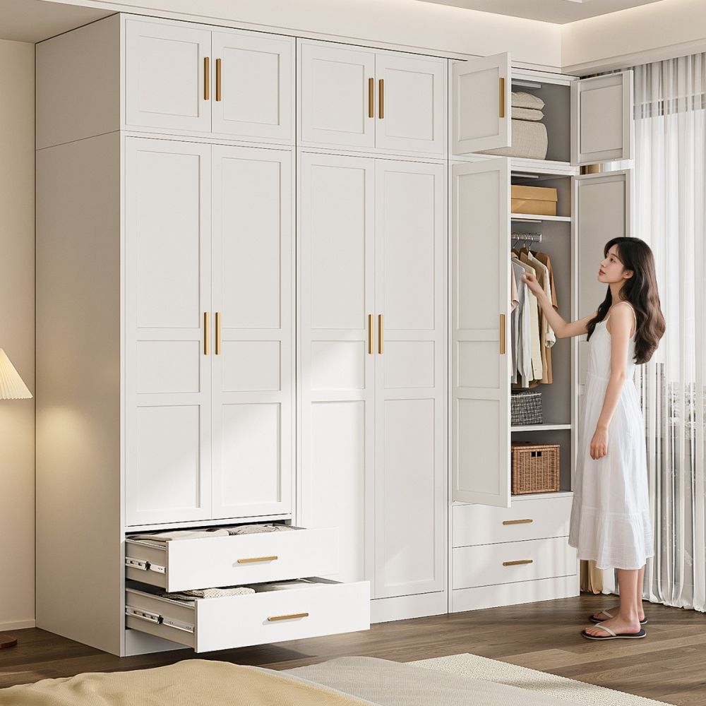 Formaldehyde-Free Steel Wardrobe, Three-Door, Easy Assembly Metal Cabinet