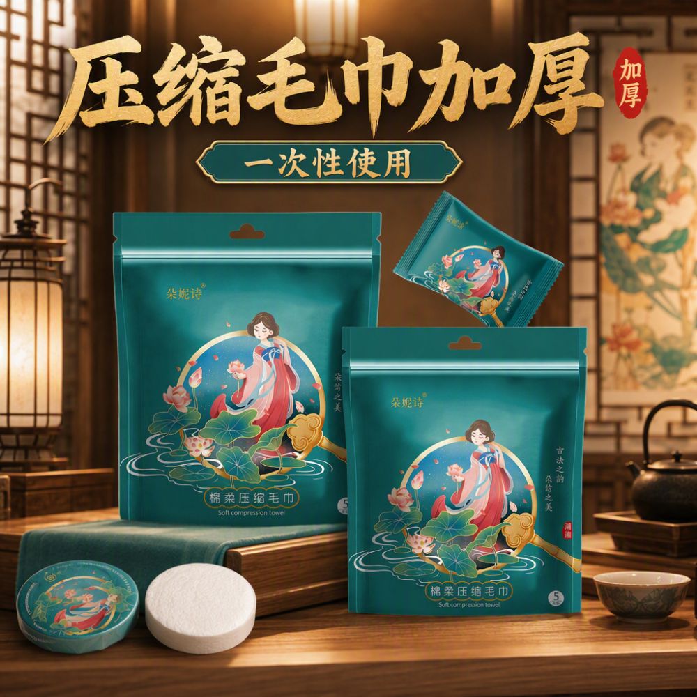 Guochao sıkıştırılmış havlu, ekstra büyük ve kalınlaştırılmış tek kullanımlık banyo havlusu, ayrı ayrı paketlenmiş sıkıştırılmış büyük yüz havlusu, temizleme havlusu - 1