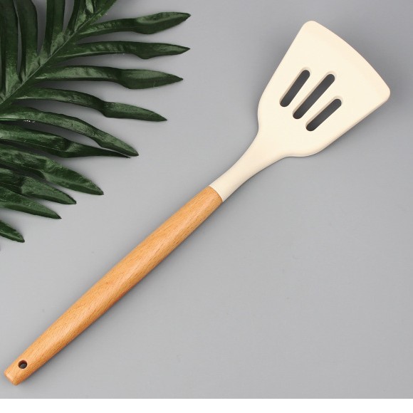 Yeni silikon mutfak gereçleri ahşap saplı çift set yüksek sıcaklığa dayanıklı gıda sınıfı yapışmaz spatula kaşık mutfak eşyaları seti - 9