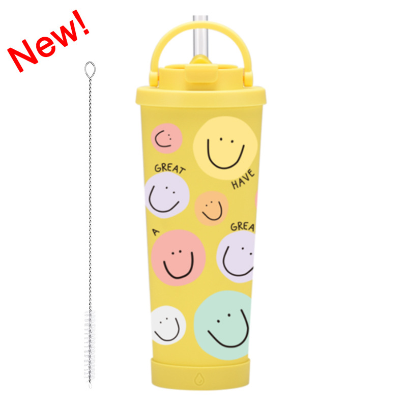 Yeni 830 ml büyük kapasiteli termos bardak, kullanışlı saplı, tek bardak, çift içme bardağı, büyük delikli baskılı pipetli bardak - 12