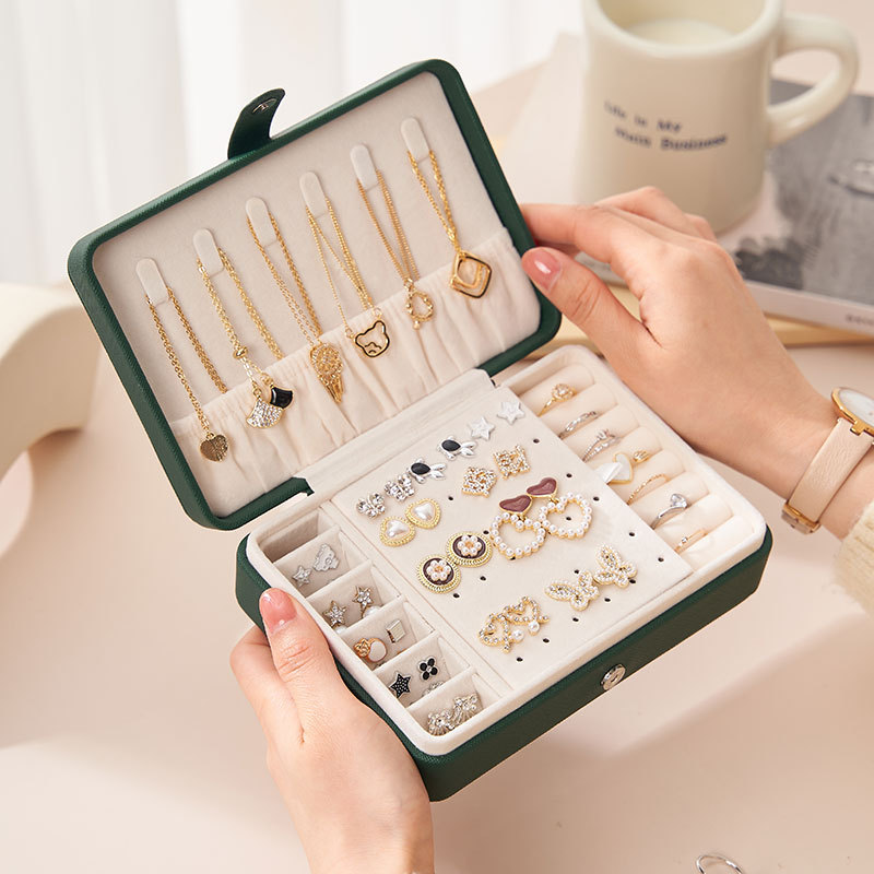 Portable PU Simple Jewelry Box Earring Ring Jewelry Storage Box Multifunctional Jewelry Organizer Wholesale