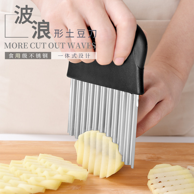 Amazon Edelstahl-Wellenschliff-Kartoffelmesser Gemüseschneider Wolfzahn-Kartoffelmesser Küchenwerkzeug Pommes-Messer - 1