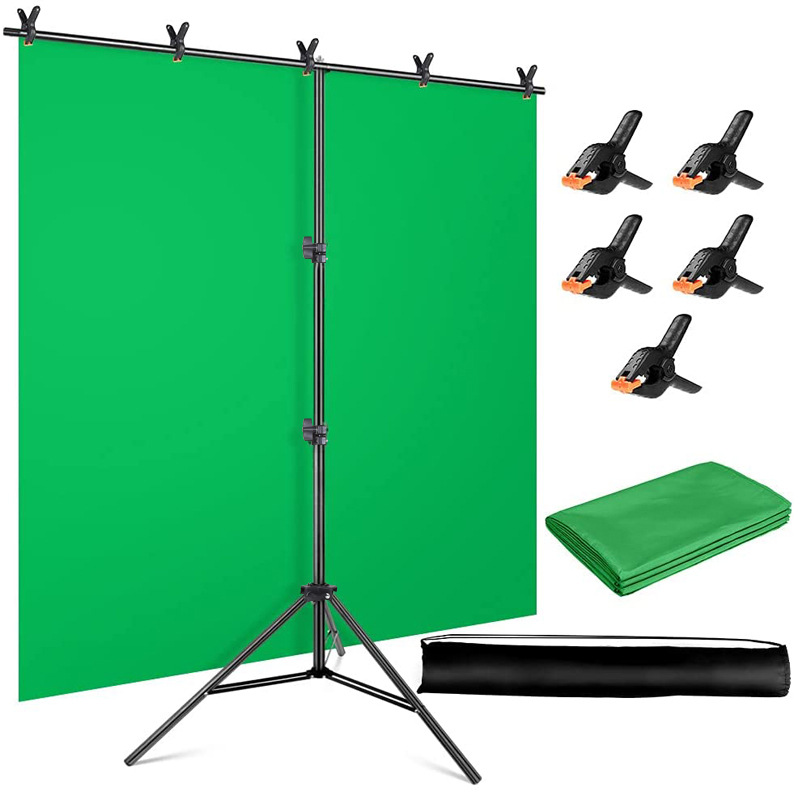 Photography T-shaped Background Stand 2*1.5 Meter T-shaped 150*200CM Background Curtain Set Live Streaming Green Screen Equipment