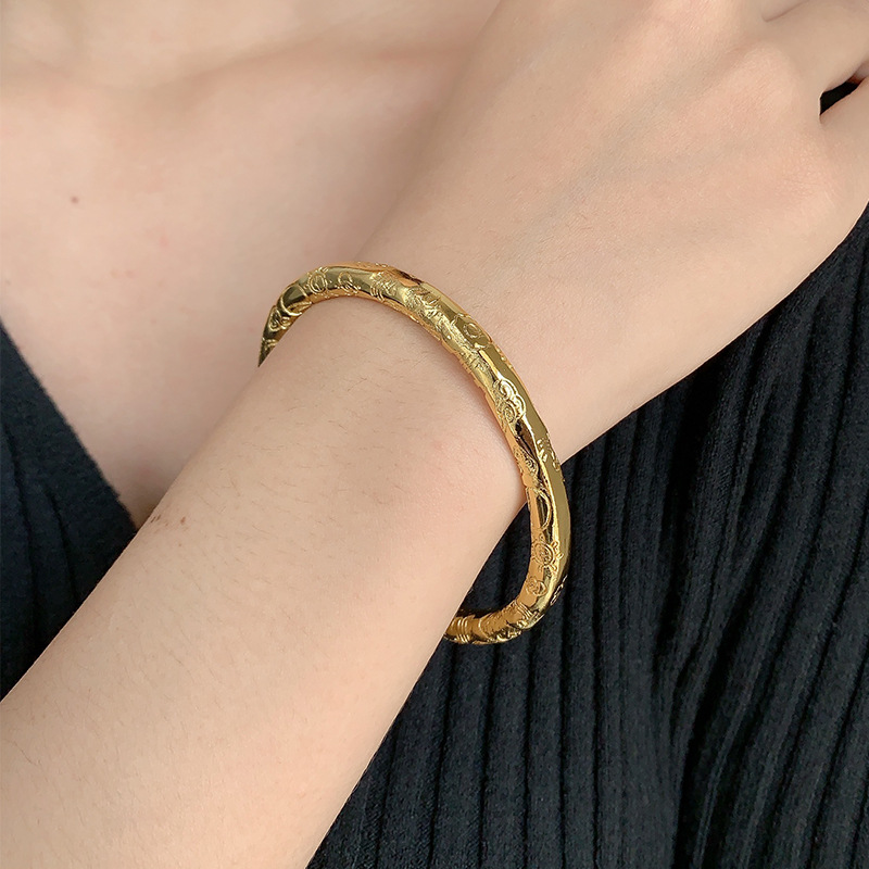 Antique Design Gold-Plated Open Bracelet, 999 Gold Filled