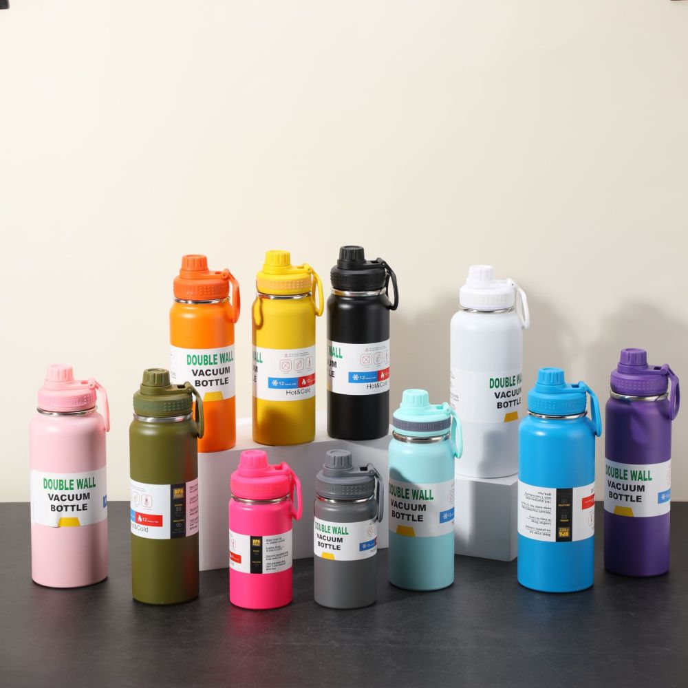 Große Thermo-Sportflasche aus Edelstahl mit Griff - 1