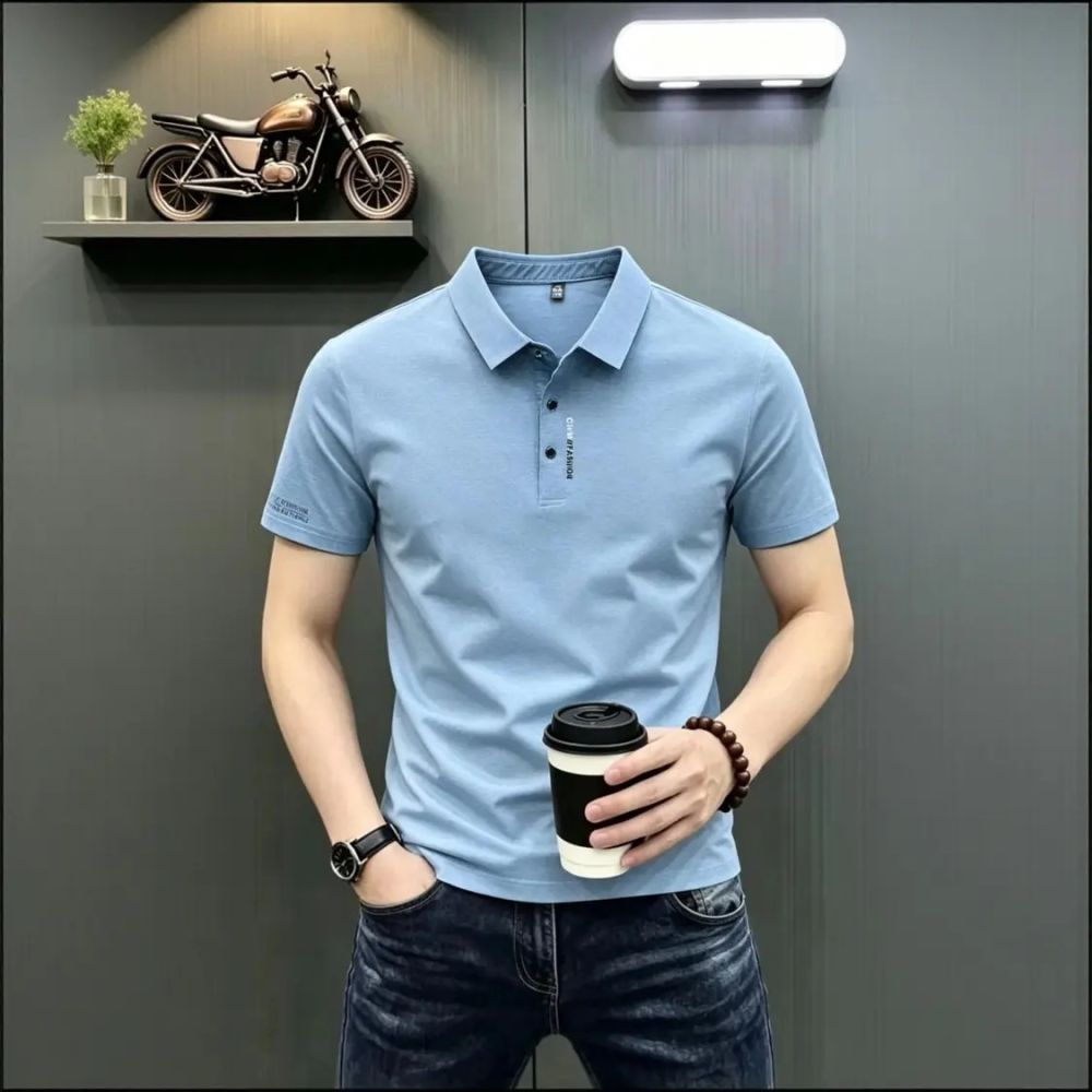 Erkek Yaz Hızlı Kuruyan Kısa Kollu Polo Yaka Baskılı T-Shirt, Nefes Alabilir