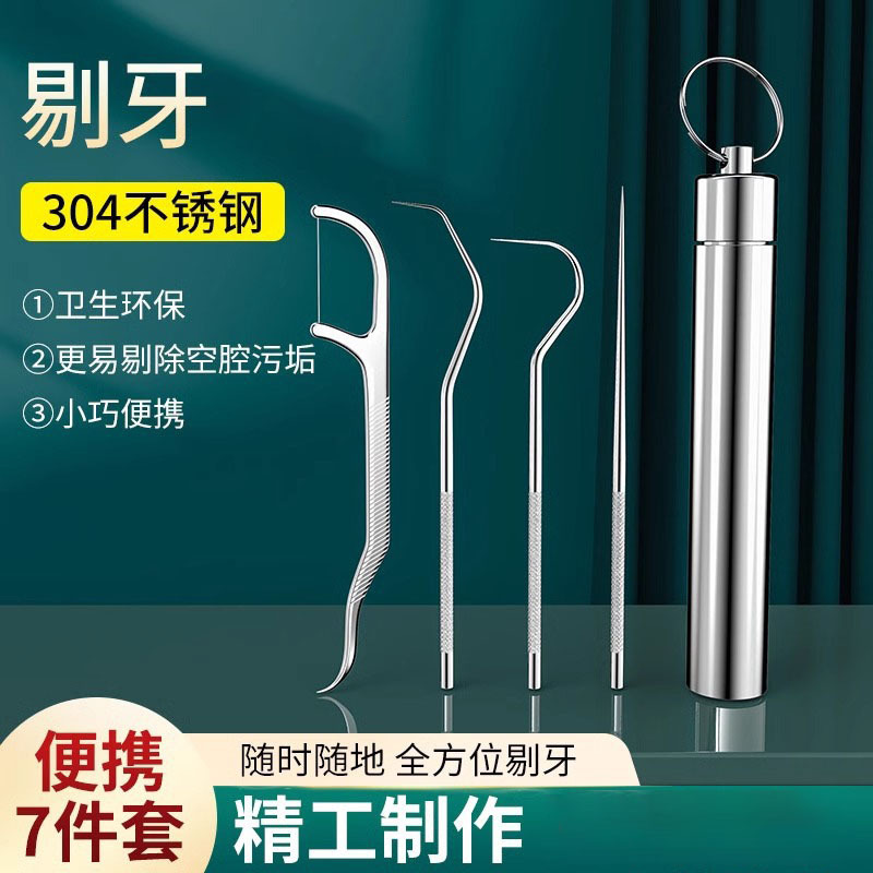 304 stainless steel toothpick set dental plaque removal tool