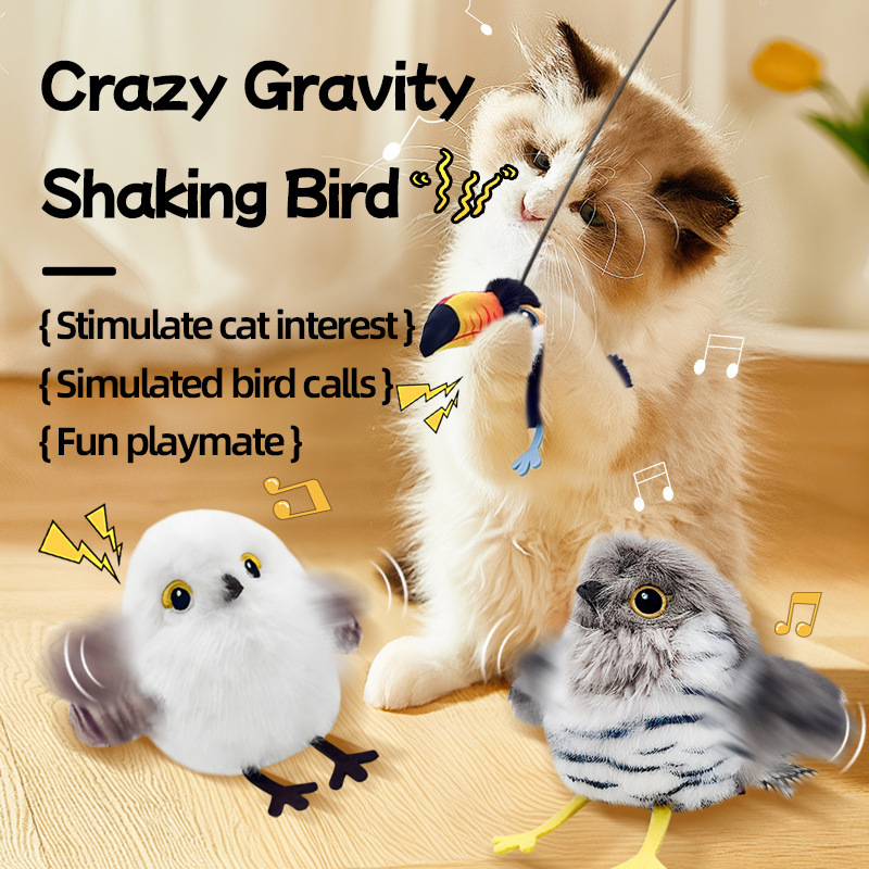 Grenzüberschreitender Bestseller: Realistischer Haustier-Katzenspielzeug-Vogel mit Vibrationen und Zwitschergeräuschen, Selbstbeschäftigung zur Unterhaltung, elektrischer Katzenangel, Zubehör