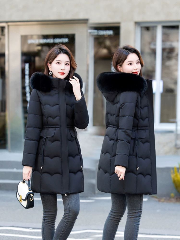 Women's Mid-Length Cotton Coat with Large Fur Collar, 2026 Winter New Arrival, Stylish and Fashionable Down-Style Cotton Padded Jacket, Warm Outerwear, In Stock