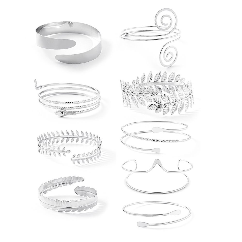 Geometric metal bracelet set, 6-piece leaf design - 1