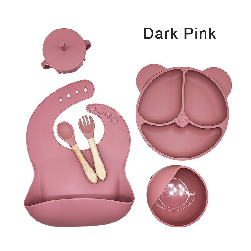 6-Piece Silicone Baby Feeding Set Suction Silicone Placemat Suction Silicone Children's Feeding Plate Suction Bowl Baby Feeding Supplies - 4