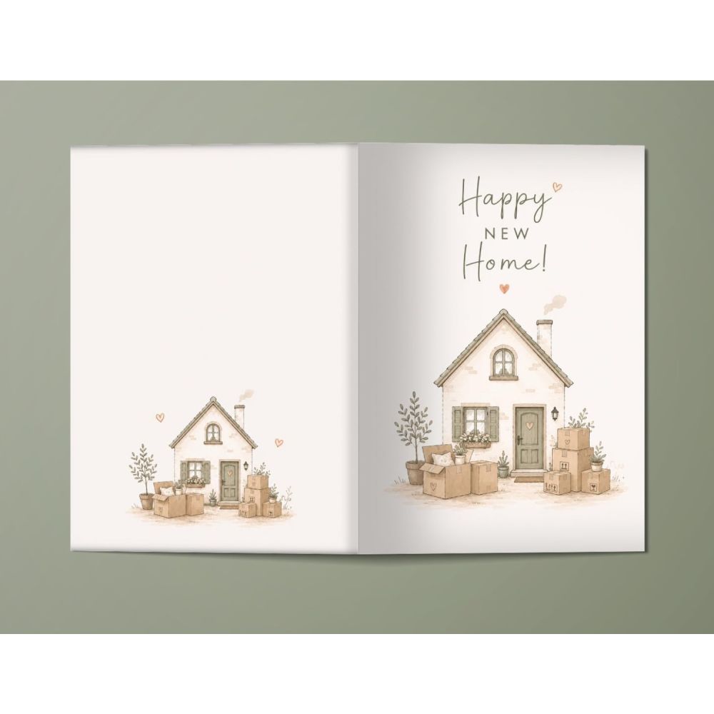 New house moving-in card, Moving and envelope - Happy new home greeting card