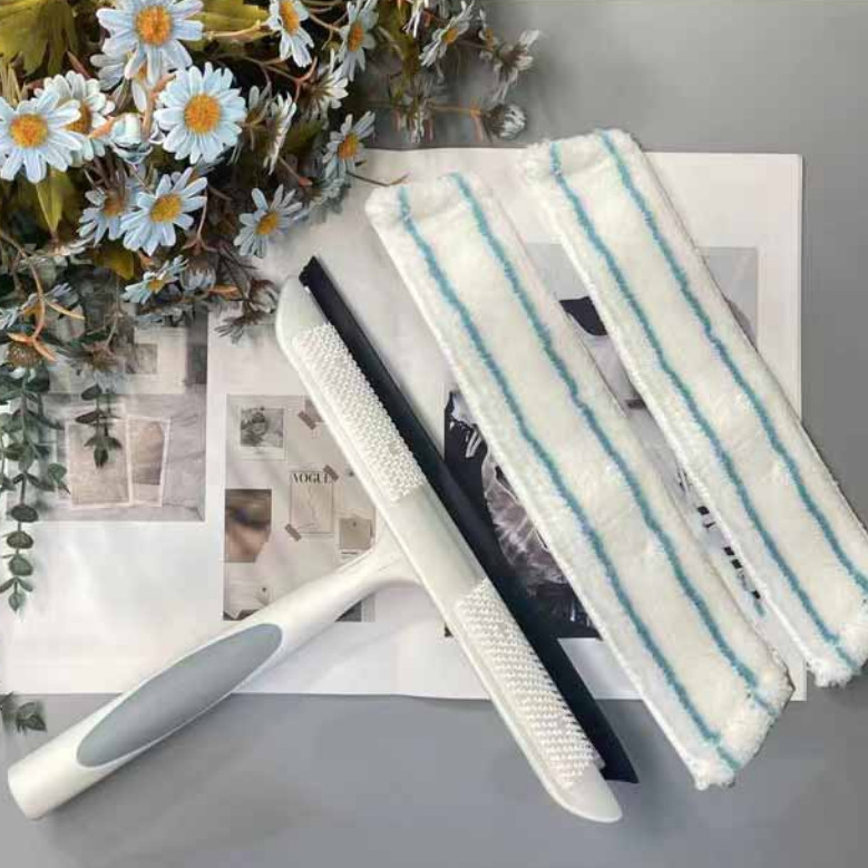 Double-Sided Microfiber Window Cleaner with 2-in-1 Replacement Squeegee Head - 1
